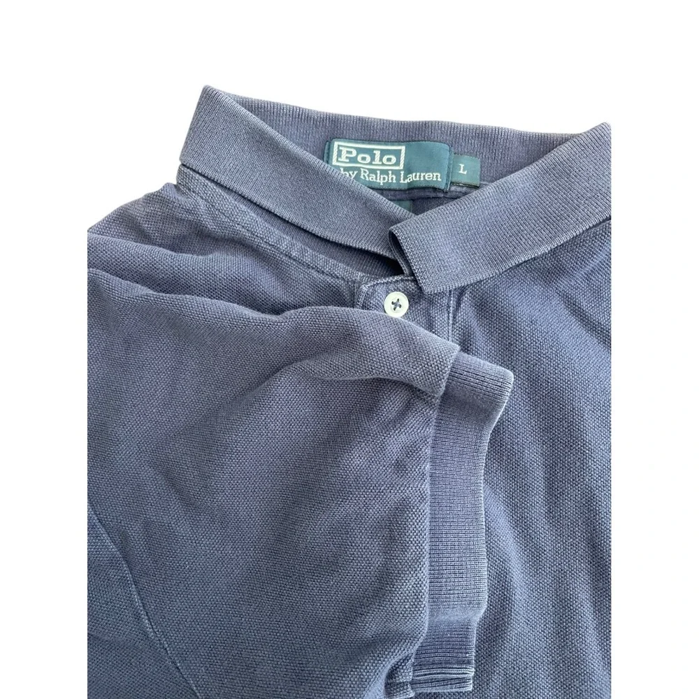 Polo Ralph Lauren Mens Large Navy Blue Short Sleeve Pique Cotton Polo Shirt Logo